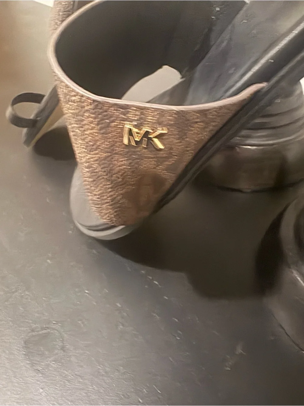 New MICHAEL Michael Kors August Brown and Black MK Logo Slide Sandals 9